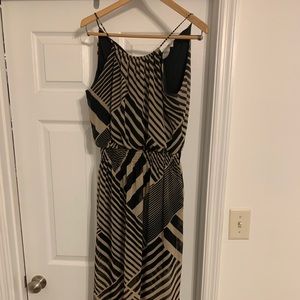 Black and Tan striped dress with skirt underlay